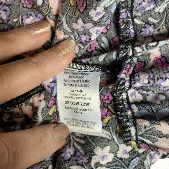 Terra Sky Womens Dress Black Floral Midi Pockets LS Peasant Whimsigoth Boho 2X - Picture 6 of 11